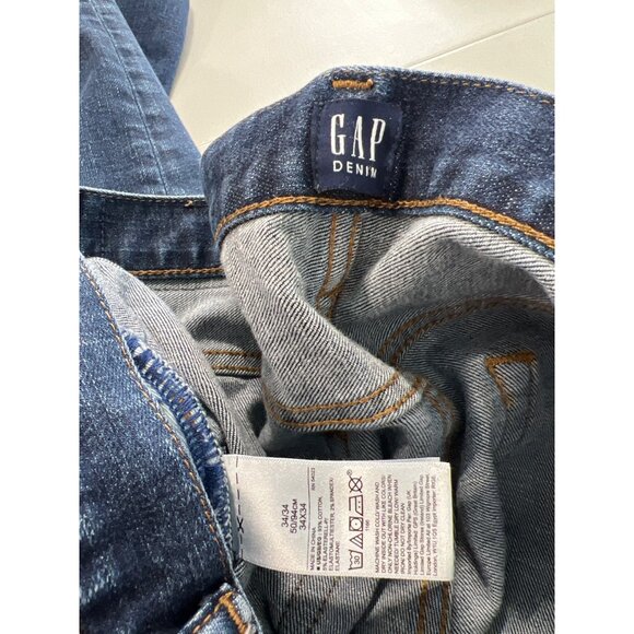 GAP Denim Straight Leg Jeans Mens 34x34 Blue Dark Wash Cotton Blend Work Ranch - Picture 4 of 6